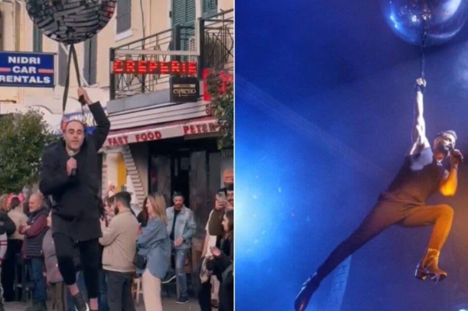 Λευκάδα: Απίστευτος μασκαράς ντύθηκε... Ηλίας Βρεττός και κρεμάστηκε από ντισκόμπαλα (βίντεο)