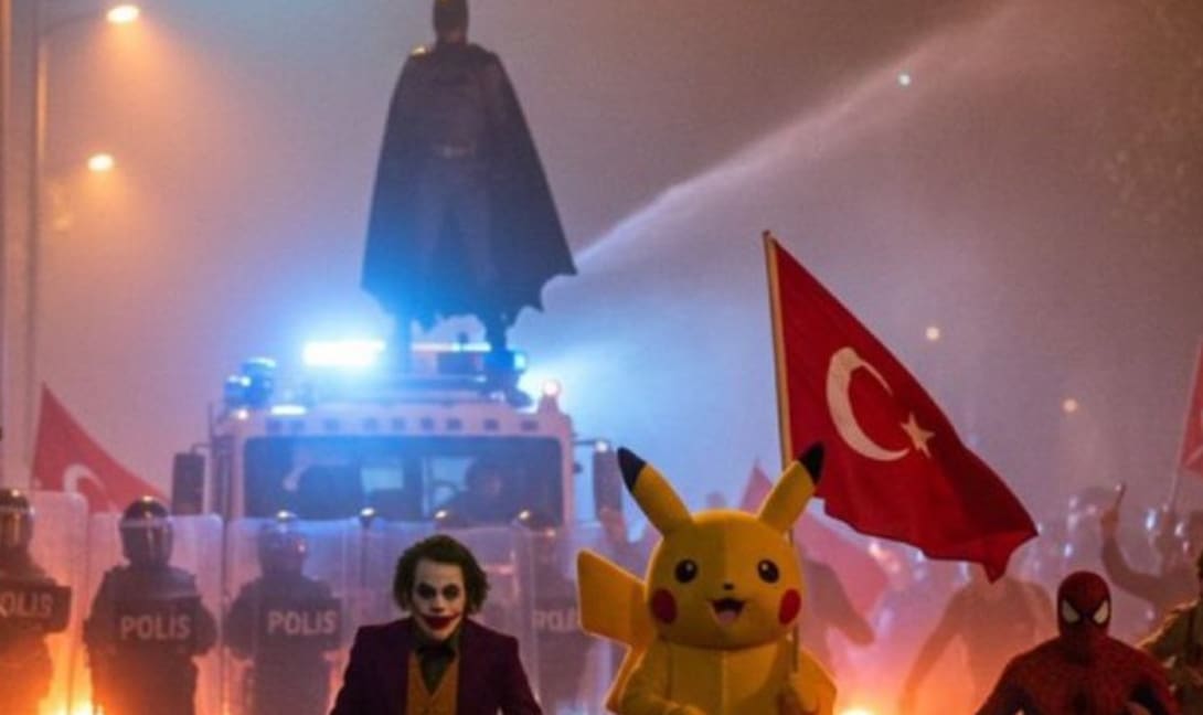 Επικό: Ο Μπάτμαν, ο Τζόκερ, ο Σπάιντερμαν και ο... Πίκατσου, στις διαδηλώσεις για τον Ιμάμογλου