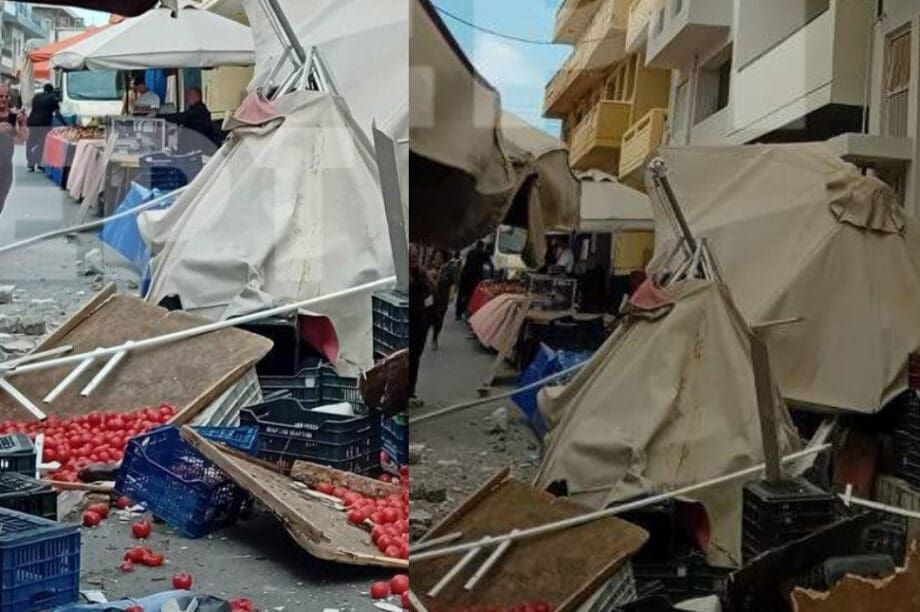 Τμήμα μπαλκονιού έπεσε πάνω σε πάγκους λαϊκής αγοράς