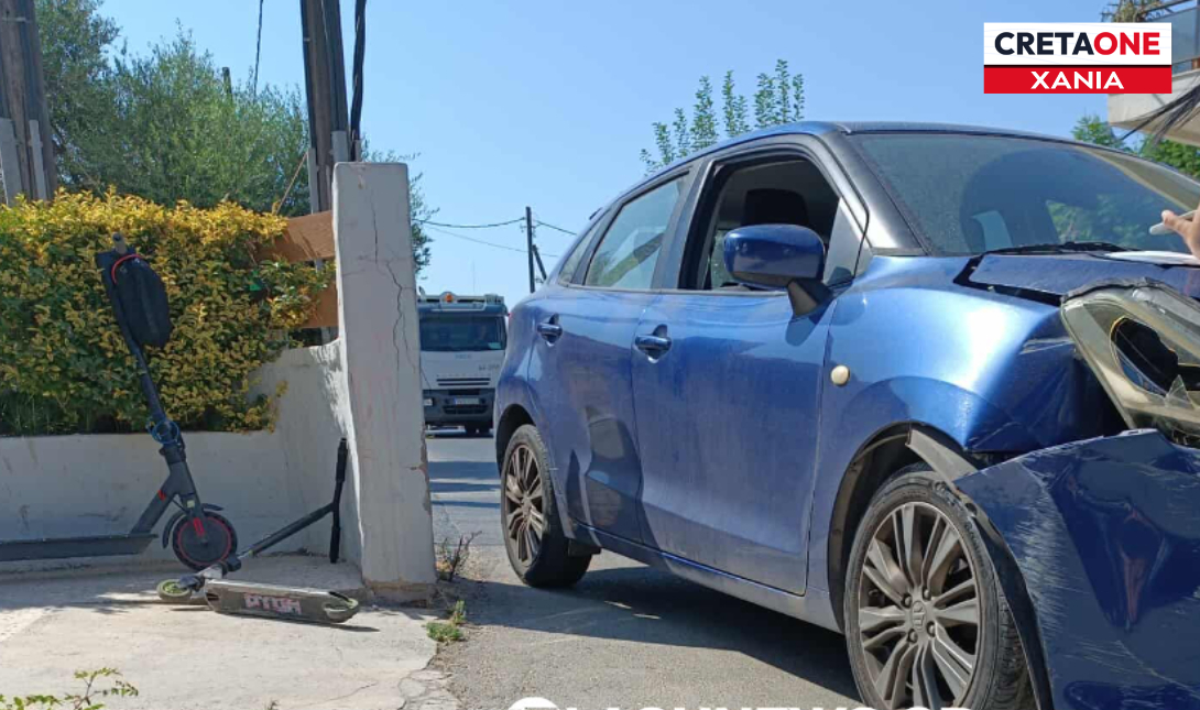 Απίστευτο τροχαίο ατύχημα στα Χανιά: Έπεσε με το αυτοκίνητο σε τοιχίο για να σωθεί ανήλικος με πατίνι