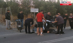 Τροχαίο ατύχημα στο Λασίθι: Δύο τραυματίες μετά από σύγκρουση 4 δικύκλων (Φώτο)