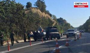 Χανιά: Τροχαίο με στρατιωτικό τζιπ στον ΒΟΑΚ  – Δείτε εικόνες