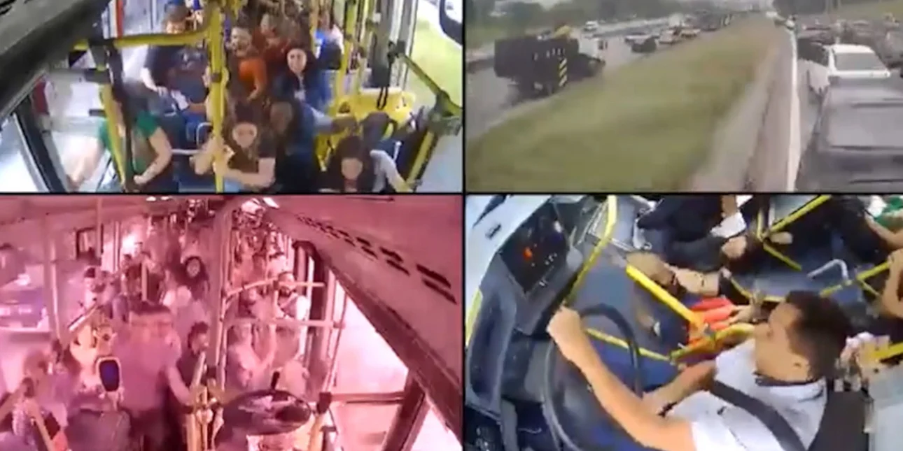 Σοκαριστικό βίντεο: Λεωφορείο εκτός ελέγχου χτυπά αυτοκίνητα και μηχανές – Ούρλιαζαν οι επιβάτες