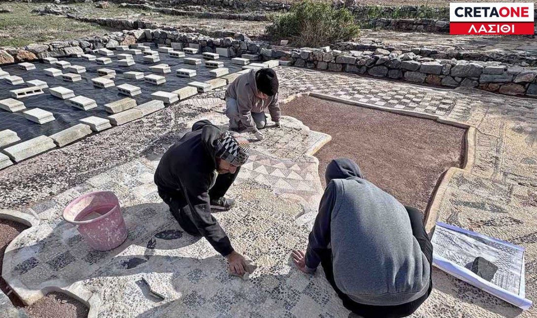 Λασίθι: Oλοκληρώθηκε η πρώτη φάση συντήρησης του ψηφιδωτού της παλαιοχριστιανικής βασιλικής στην Ελούντα