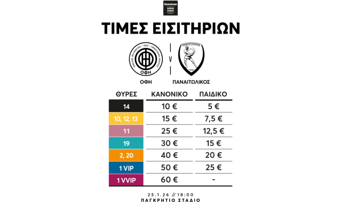 ΟΦΗ: Στην κυκλοφορία τα εισιτήρια με Παναιτωλικό