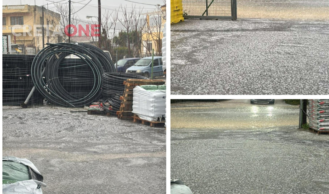 Ηράκλειο: Στα «λευκά» οι δρόμοι από το χαλάζι – Δείτε φωτογραφίες και βίντεο