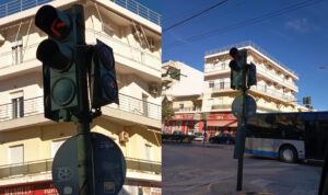 Ηράκλειο: Το «επικίνδυνο» φανάρι στη Μίνωος σταθεροποιήθηκε με «μπαλώματα» (φωτο)