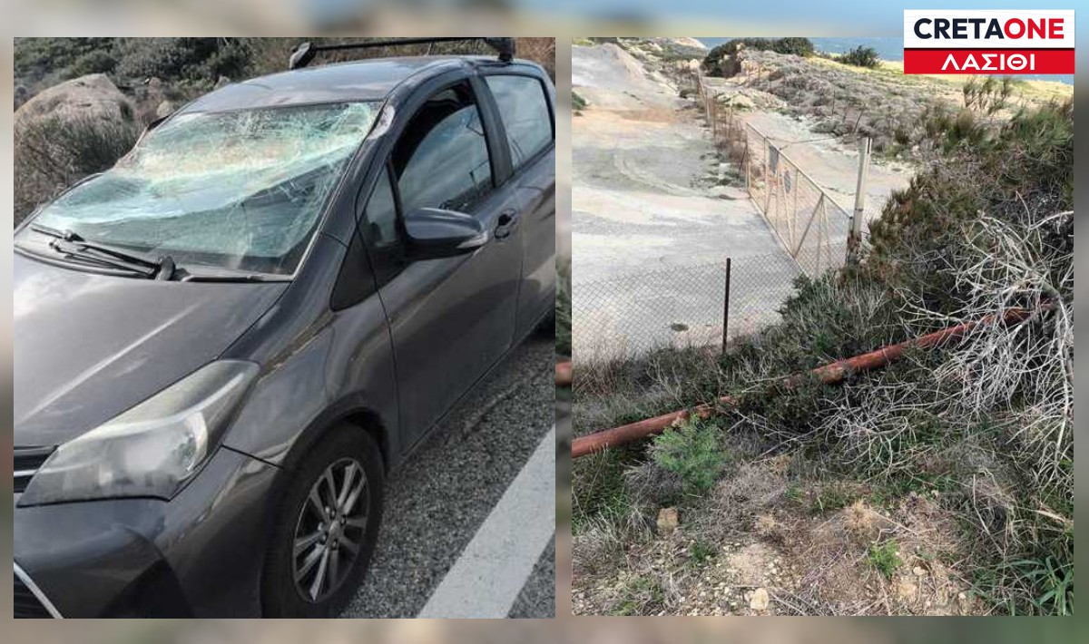 Σητεία: Στύλος φωτισμού έπεσε σε αυτοκίνητο και προκλήθηκαν ζημιές