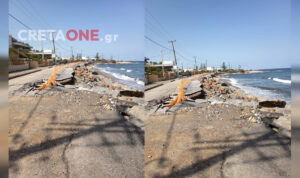 Βομβαρδισμένο τοπίο η παραλιακή στις Γούβες – Καθίζηση και σοβαρές ζημιές απειλούν ακόμα οδηγούς και πεζούς (φώτο)
