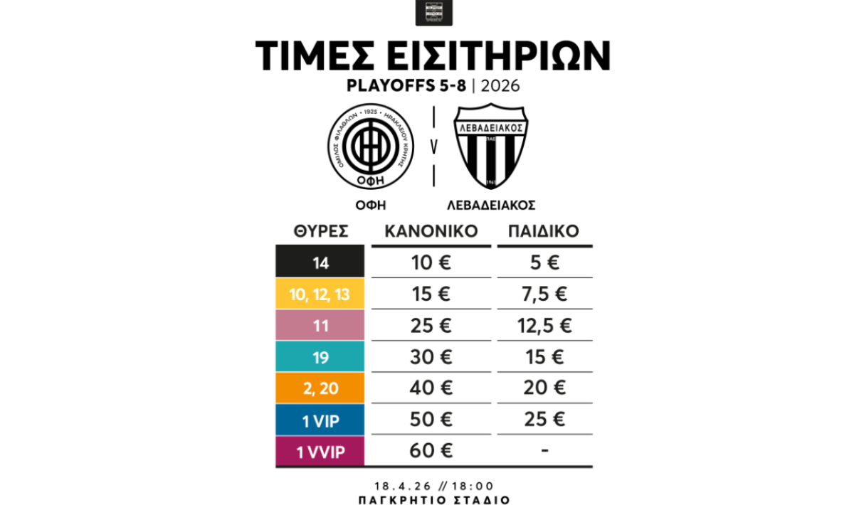 ΟΦΗ: Στην κυκλοφορία τα εισιτήρια του αγώνα με τον Λεβαδειακό