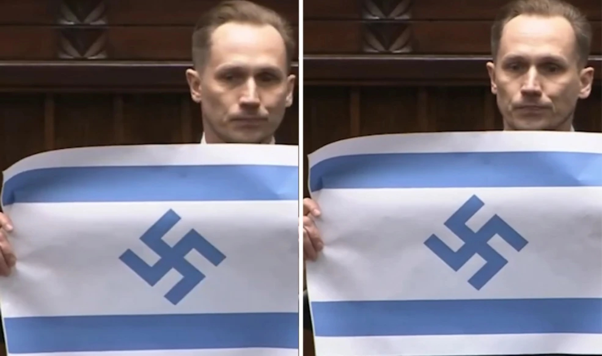 Πολωνός βουλευτής ύψωσε στη Βουλή σημαία του Ισραήλ με σβάστικα – «Είναι το Τρίτο Ράιχ, δολοφονεί παιδιά»