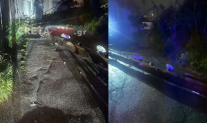 Ηράκλειο: Έπεσε κολώνα της ΔΕΗ – Από του «χάρου τα δόντια» γλύτωσε οδηγός (φωτογραφίες)