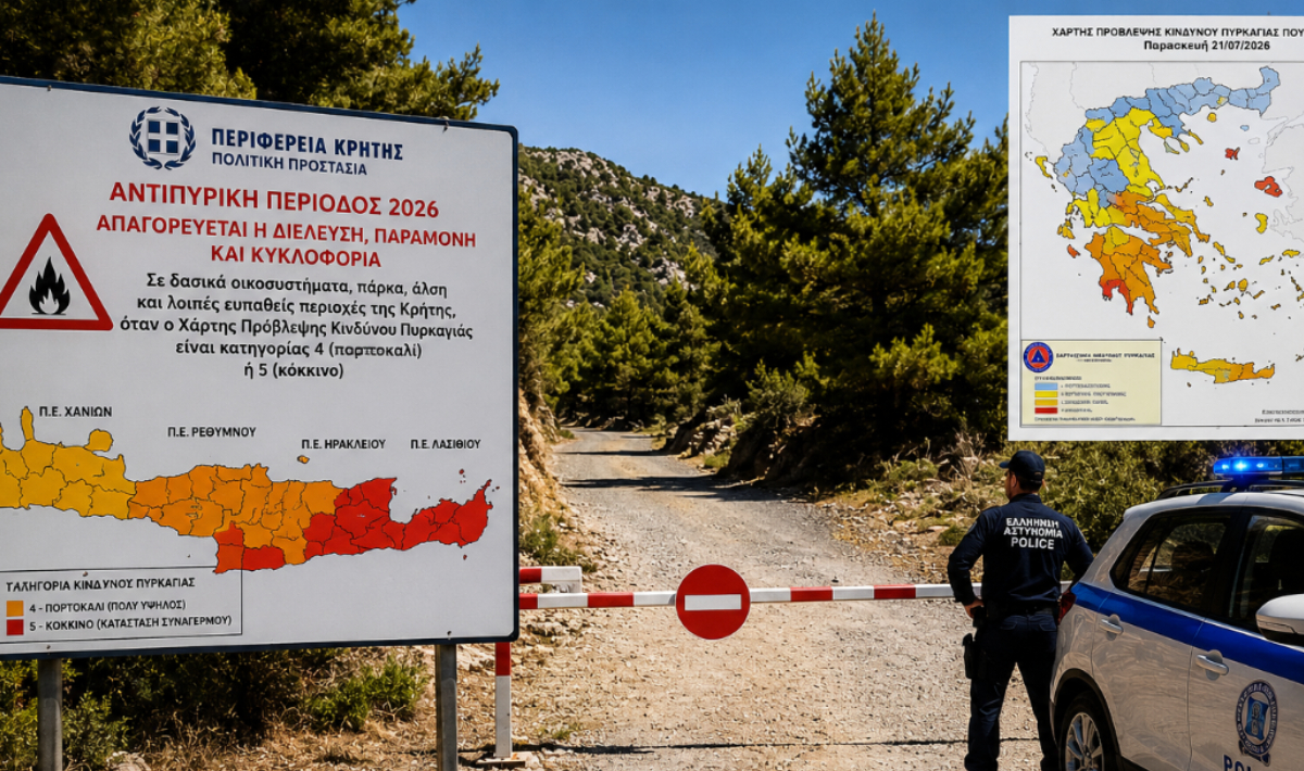 Πολιτική προστασία Περιφέρειας Κρήτης: Προληπτική απαγόρευση διέλευσης, παραμονής και κυκλοφορίας προσώπων και οχημάτων σε ευπαθείς περιοχές στο νησί