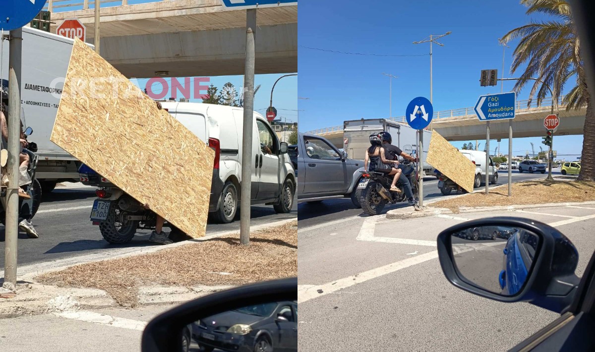 Ο Χάρος βγήκε παγανιά στο Ηράκλειο: Οδηγός μοτοσικλέτας μετέφερε μεγάλο ξύλινο πάνελ (Φώτο)