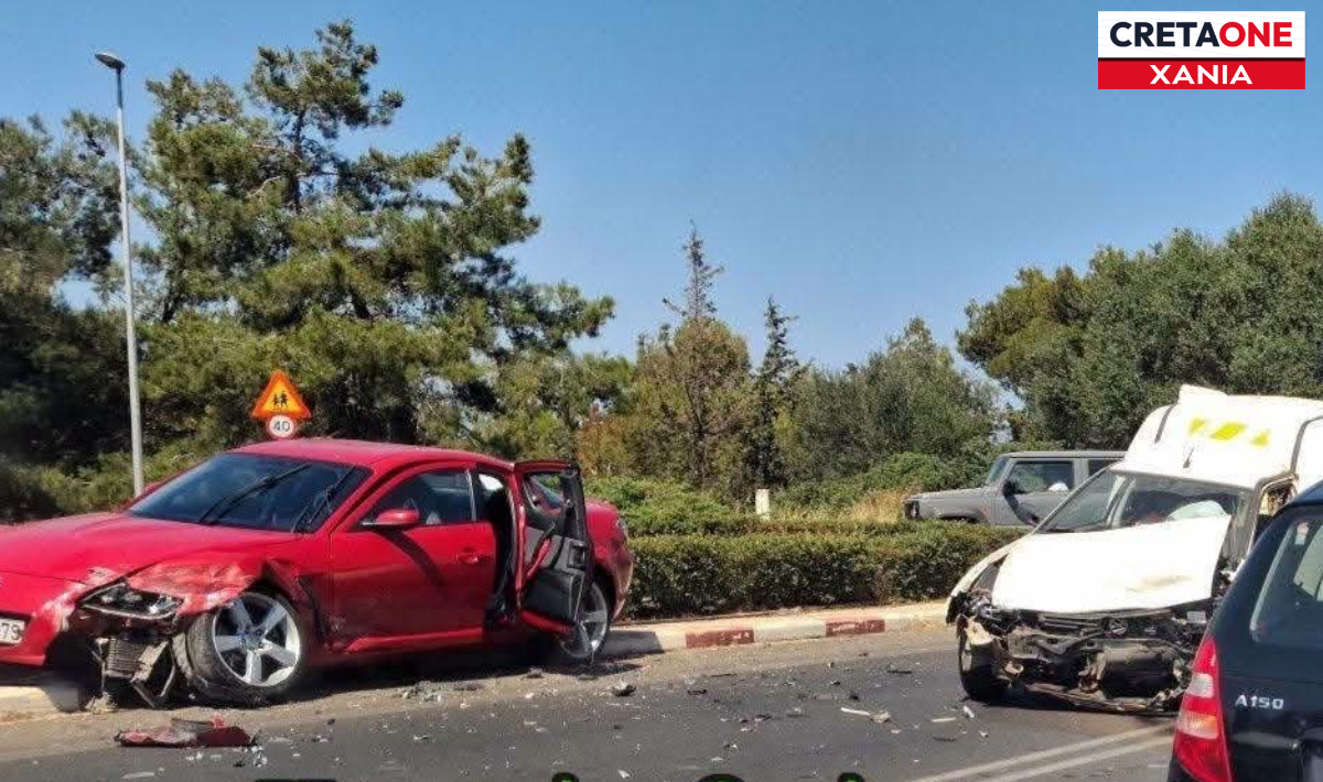 Σοβαρό τροχαίο ατύχημα στο δρόμο προς το αεροδρόμιο Χανίων (φώτο)
