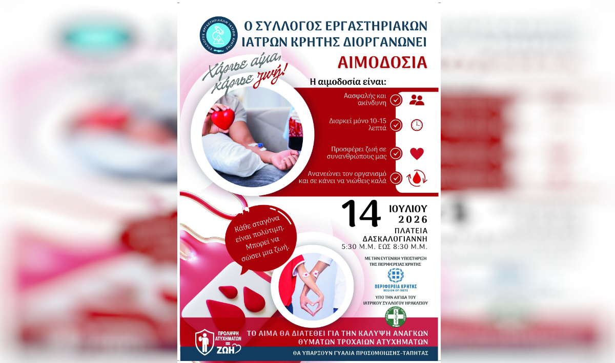 Αιμοδοσία για την κάλυψη αναγκών θυμάτων τροχαίων ατυχημάτων και βιωματική δράση οδικής ασφάλειας