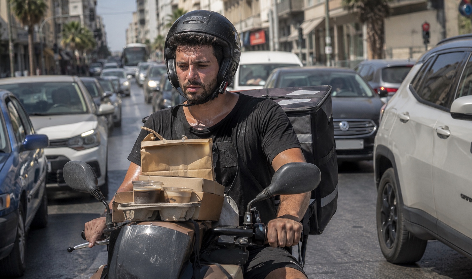 Διανομέας εργάζεται σε συνθήκες υψηλών θερμοκρασιών