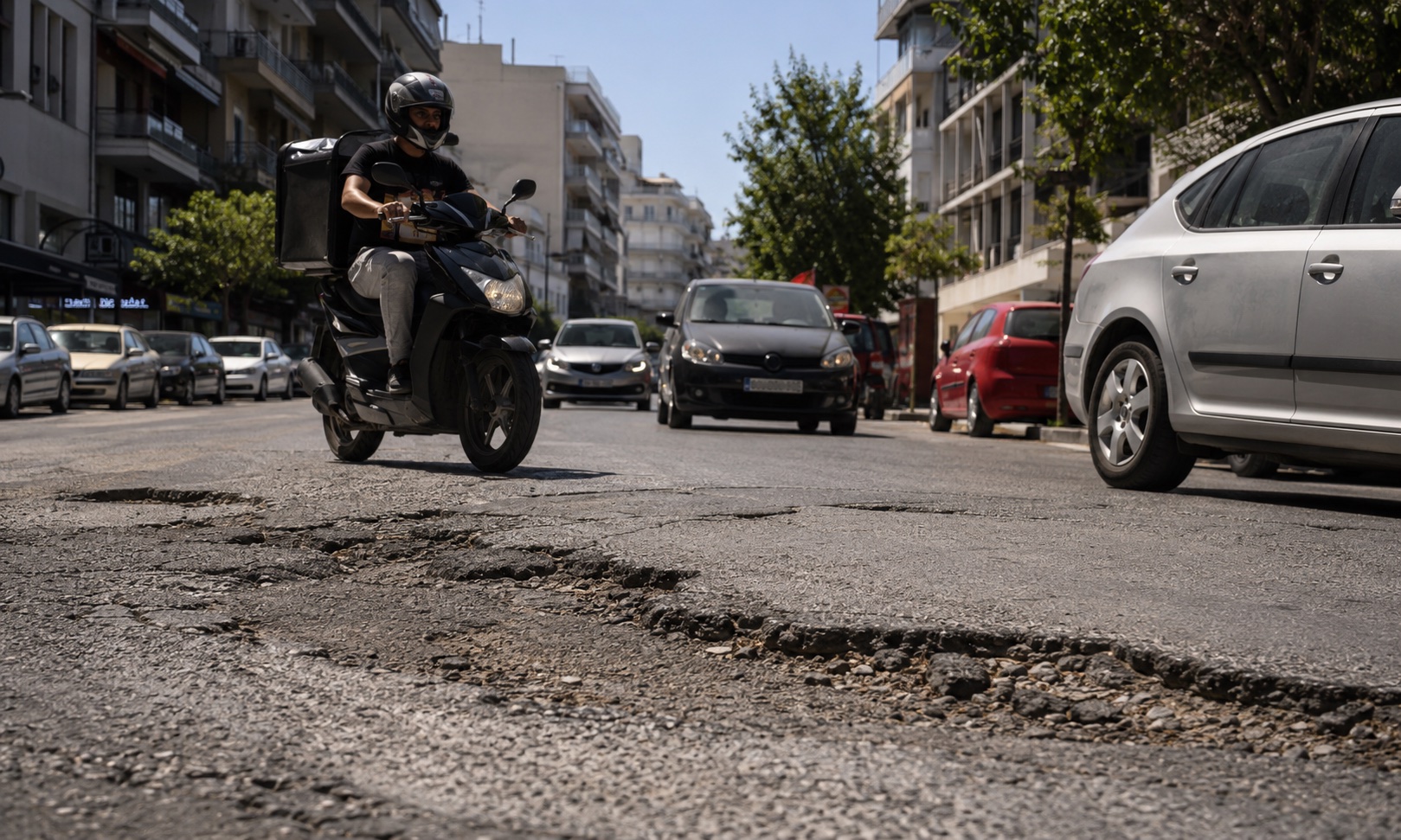 Διανομέας μεταφέρει πολλές παραγγελίες με μηχανάκι