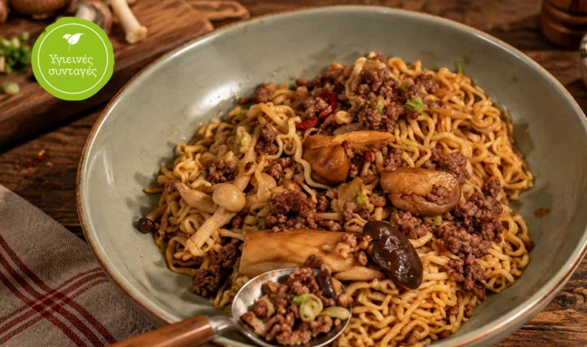 Noodles με άπαχο μοσχαρίσιο κιμά σε 20’