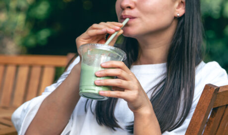woman drinking matcha