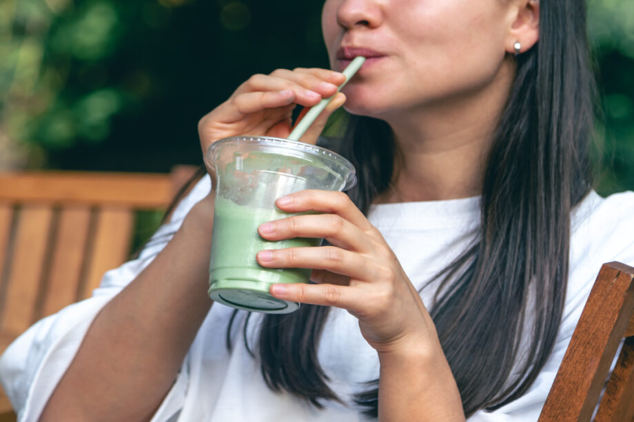woman drinking matcha