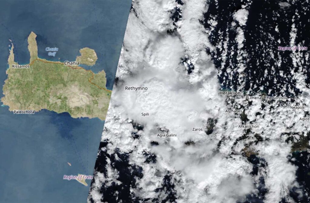 Ρέθυμνο: Η εντυπωσιακή νέφωση από τον Sentinel-2 – Ισχυρές βροχές στο Αμάρι (φώτο)