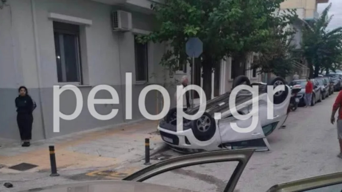 Ένας τραυματίας στην Πάτρα μετά από σύγκρουση δύο αυτοκινήτων, το ένα όχημα κατέληξε αναποδογυρισμένο